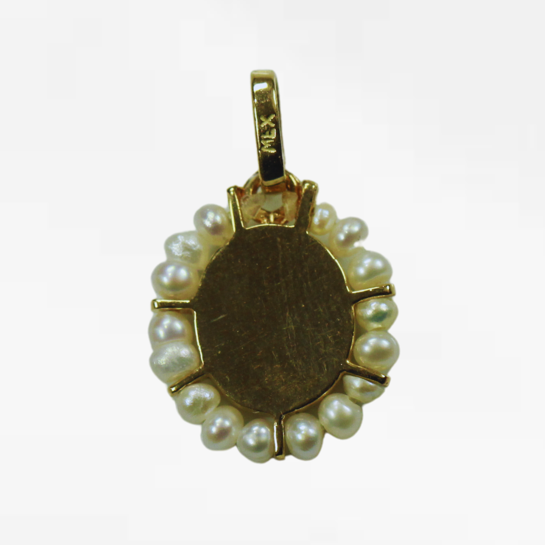 Medalla Virgen Maria Ovalada con Perlas