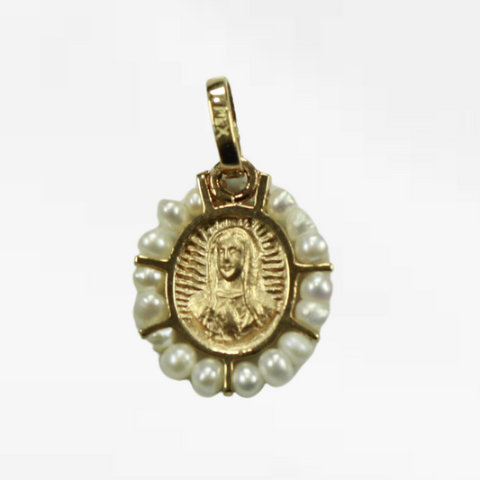 Medalla Virgen Maria Ovalada con Perlas