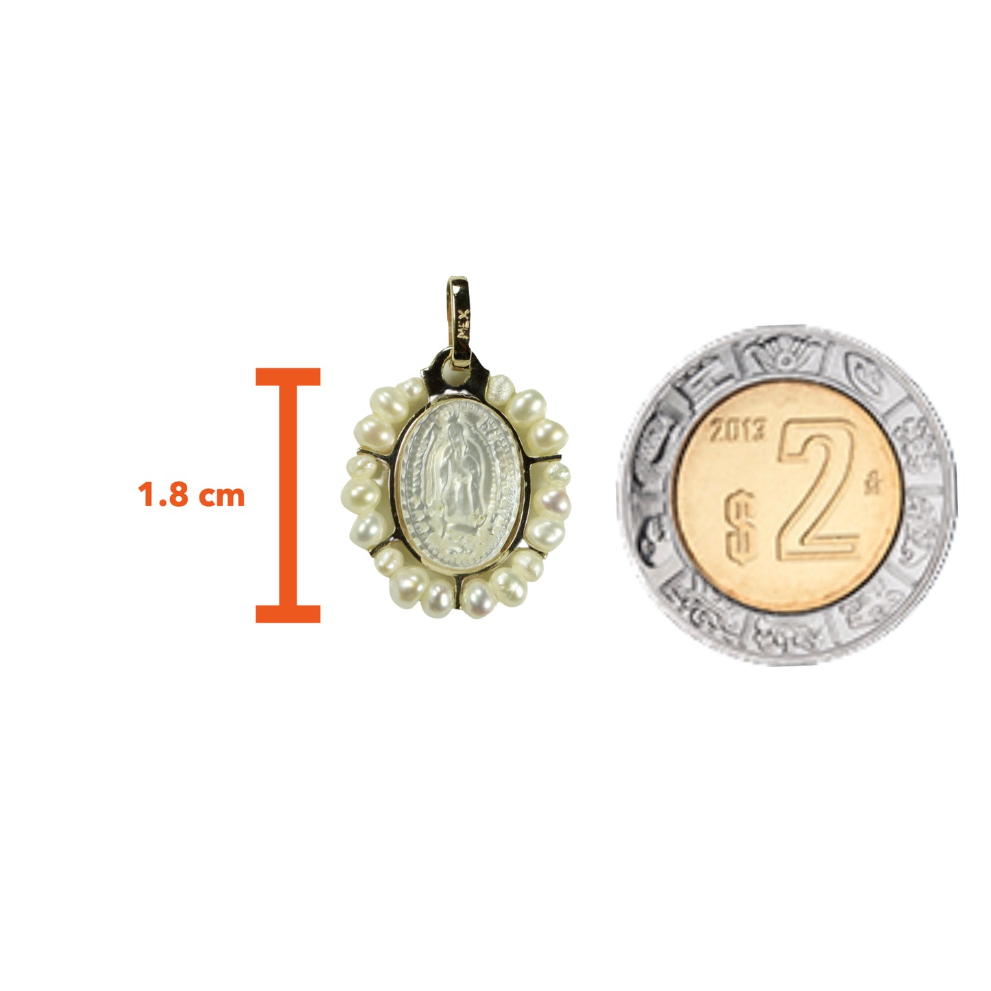 Medalla Oval Virgen de Guadalupe Troquelada con Perlas