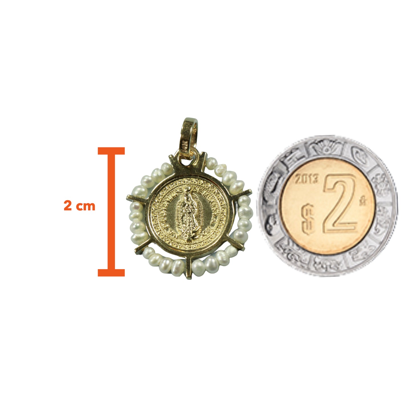 Medalla Redonda Virgen de Guadalupe Troquelada con Perlas