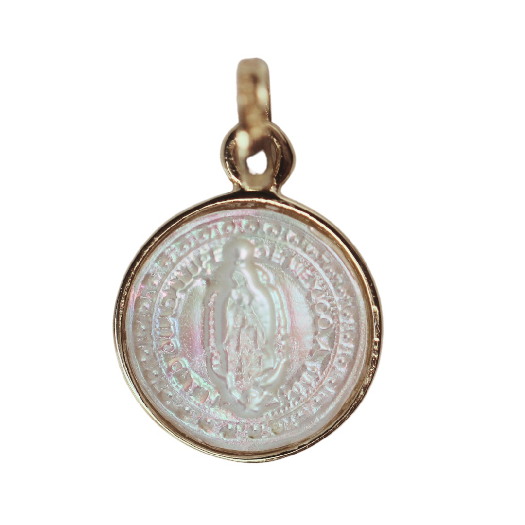 Medalla Redonda Virgen de Guadalupe Madre Perla
