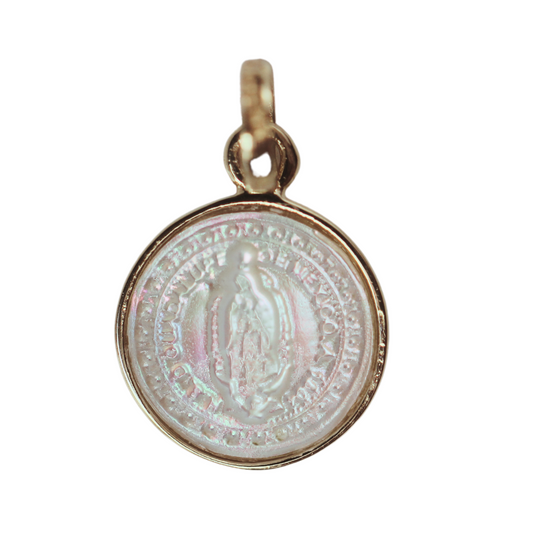 Medalla Redonda Virgen de Guadalupe Madre Perla