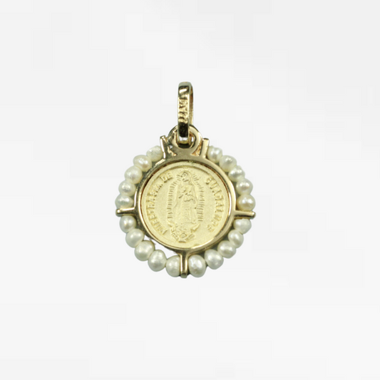 Medalla Redonda Virgen de Guadalupe con Mini Perlas