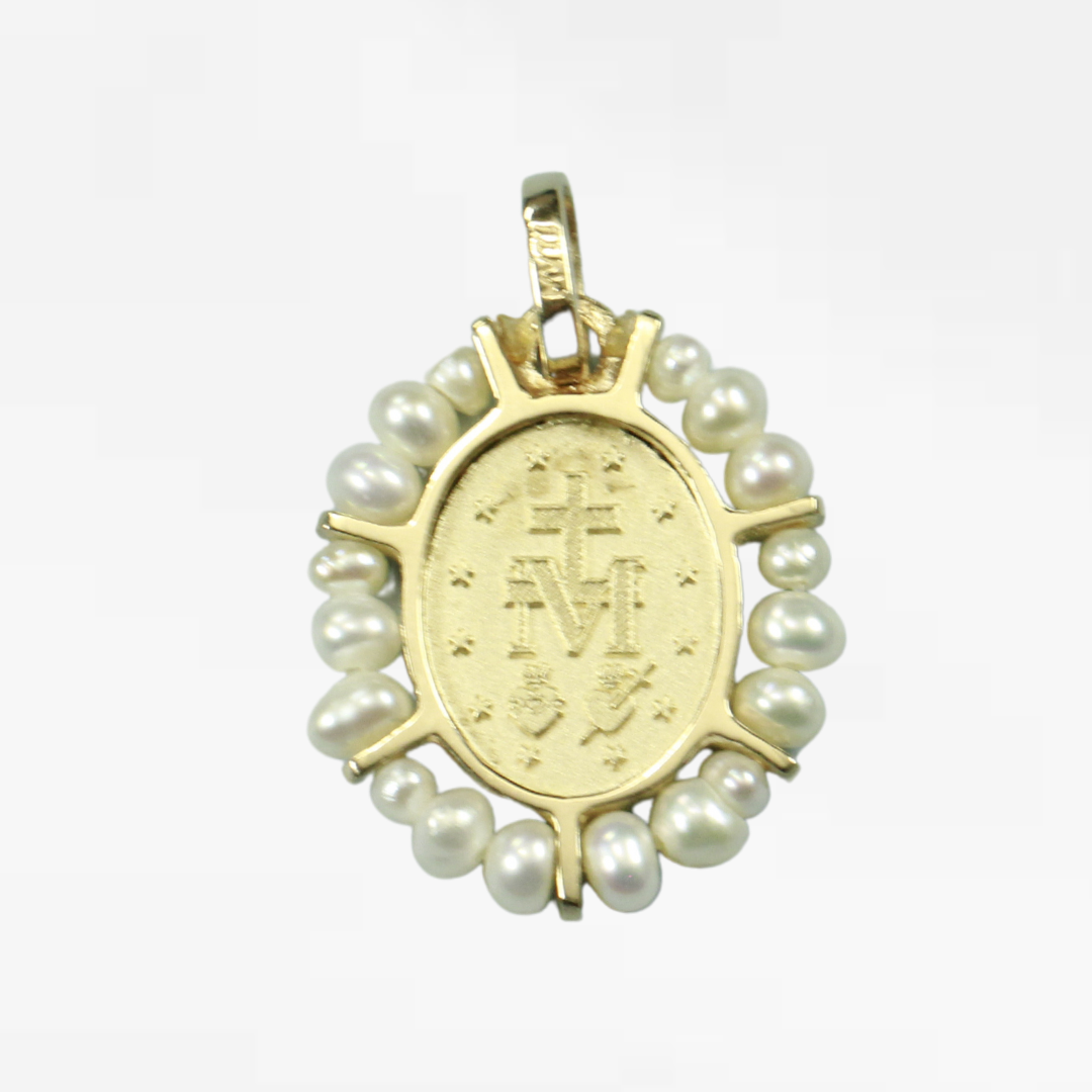 Medalla Oval Virgen Milagrosa con Perlas